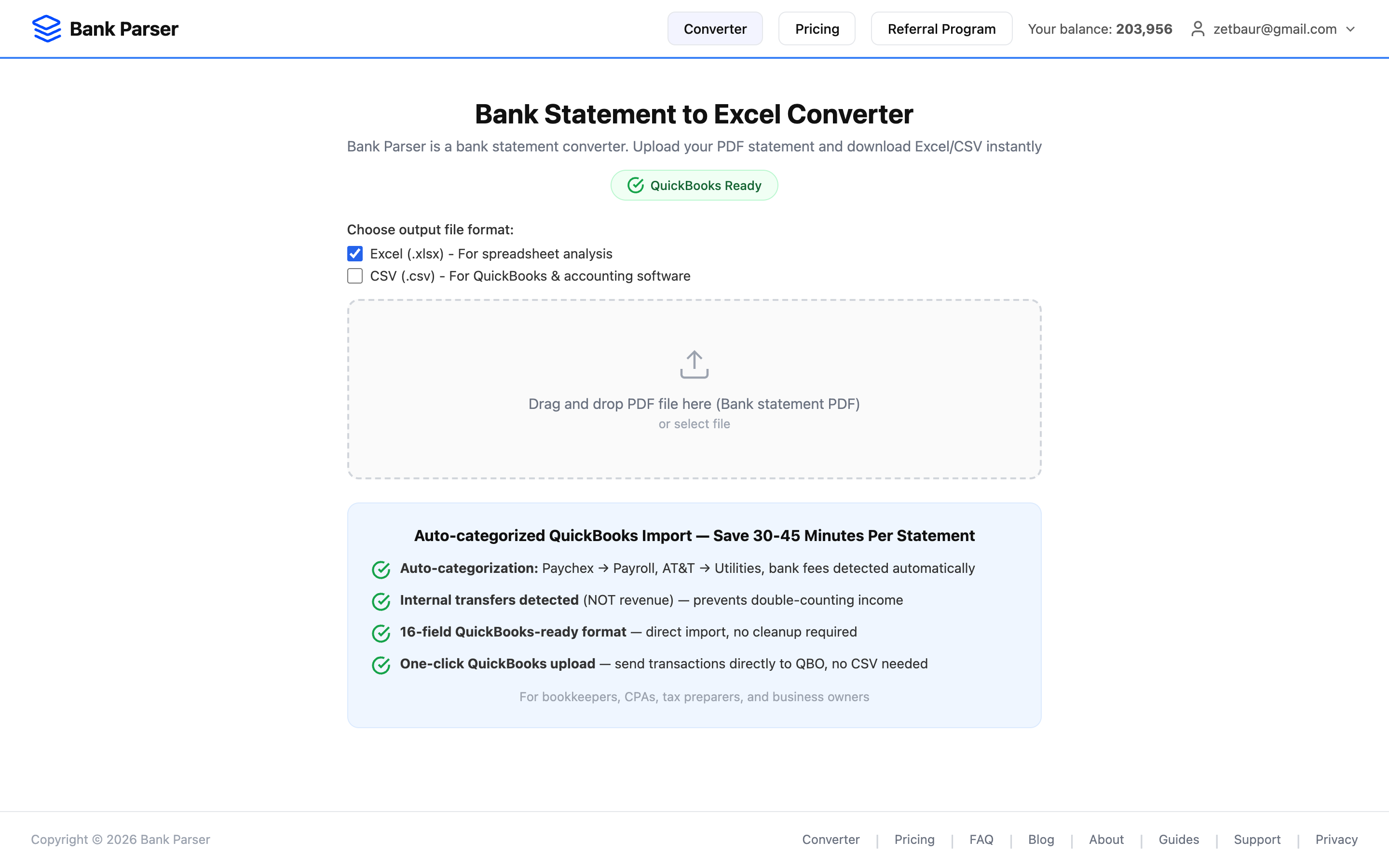 Bank Parser converter interface - upload PDF bank statements